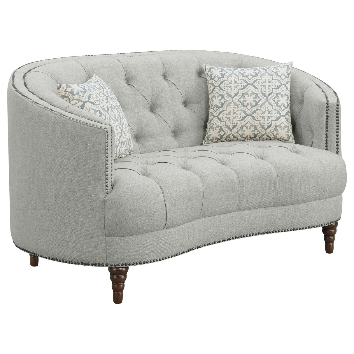 Avonlea Sloped Arm Upholstered Loveseat Trim Grey | Coaster | Home Elegance USA