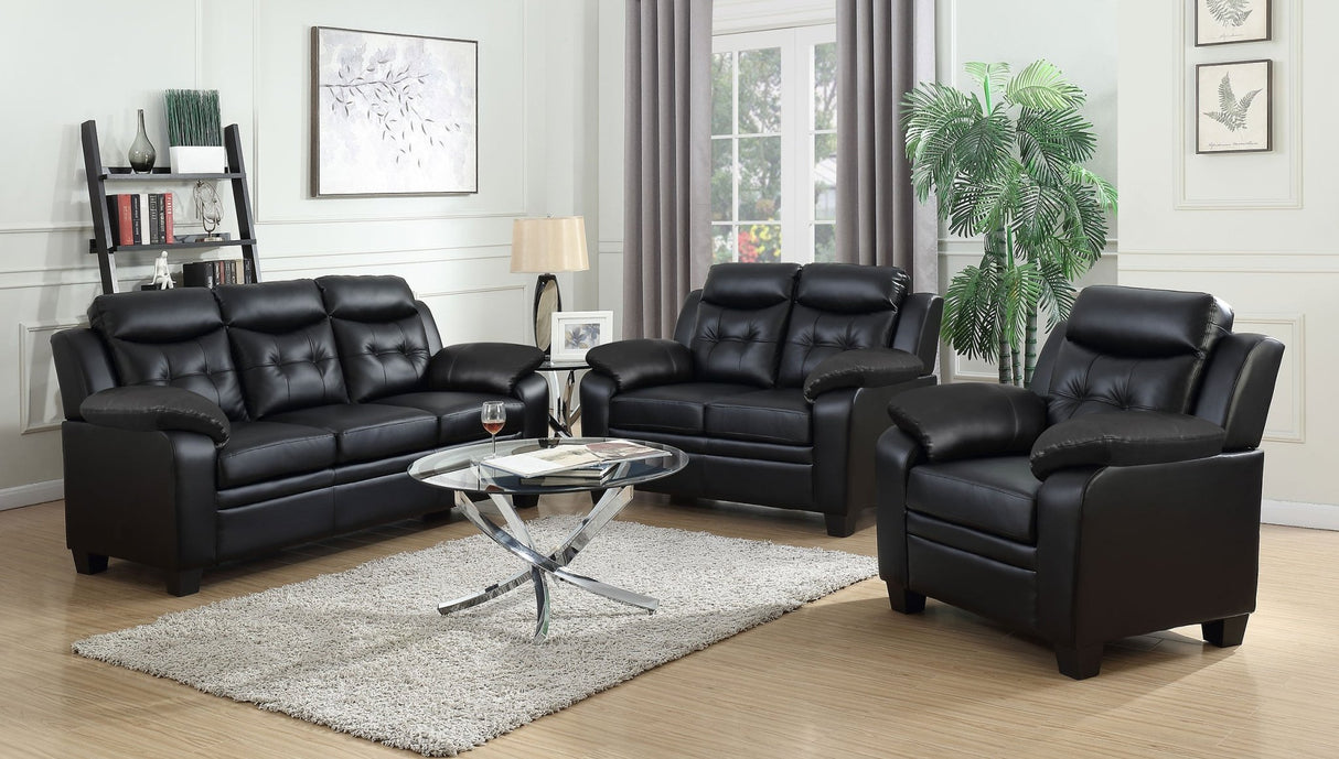 Finley Upholstered Pillow Top Arm Living Room Set Black | Coaster | Home Elegance USA