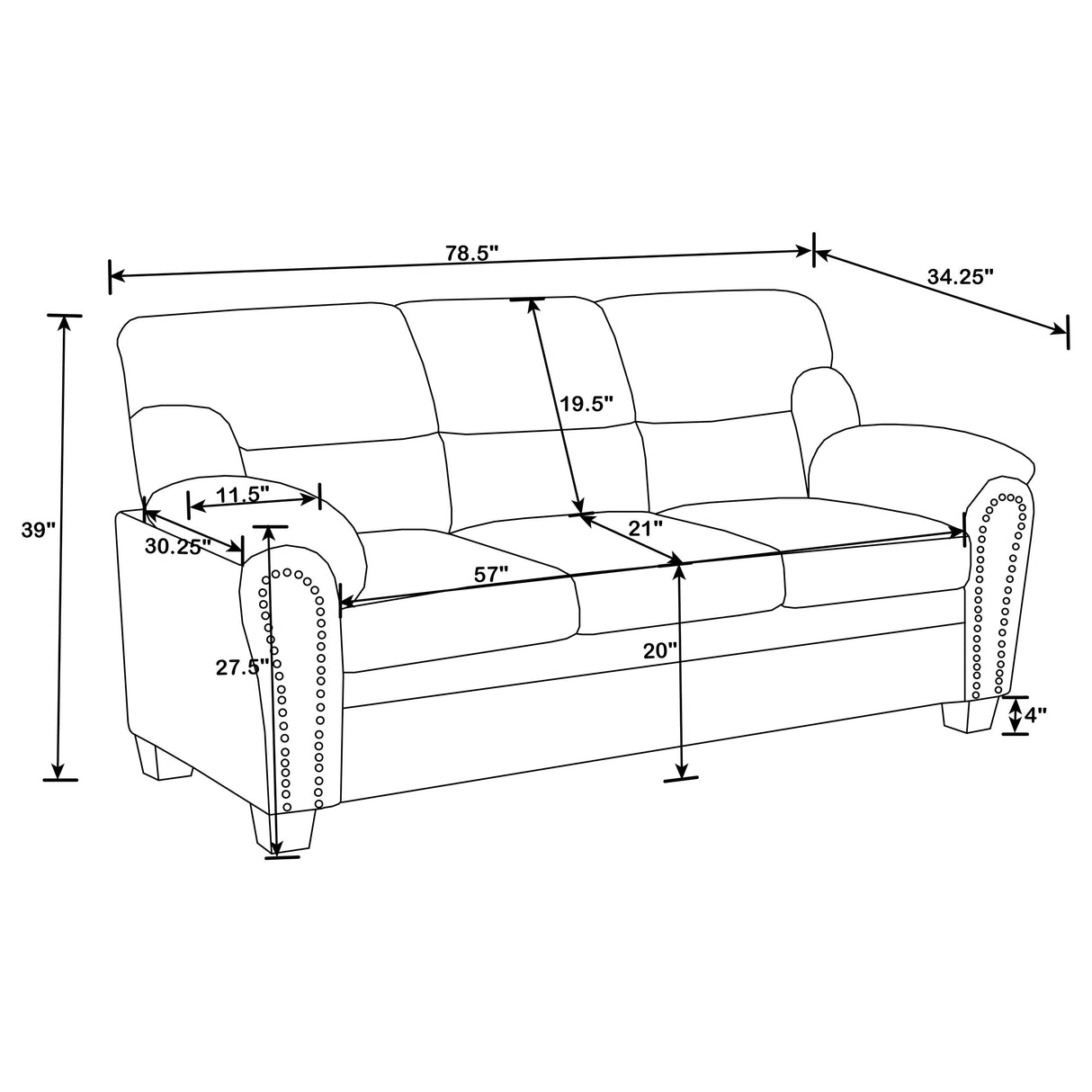 Sofa - Clementine Upholstered Sofa with Nailhead Trim Brown