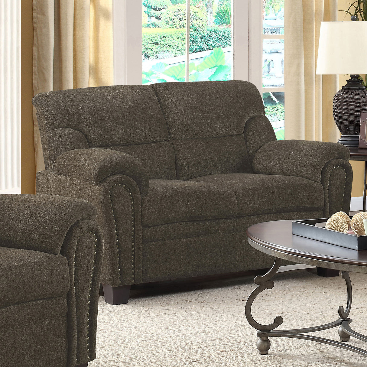 Loveseat - Clementine Upholstered Loveseat with Nailhead Trim Brown