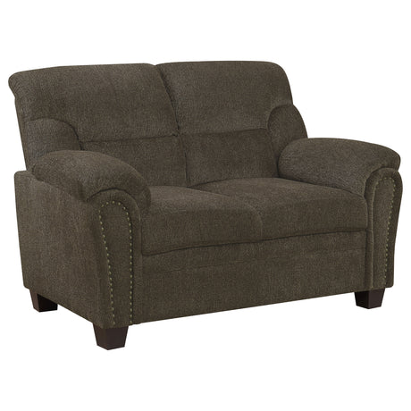 Loveseat - Clementine Upholstered Loveseat with Nailhead Trim Brown