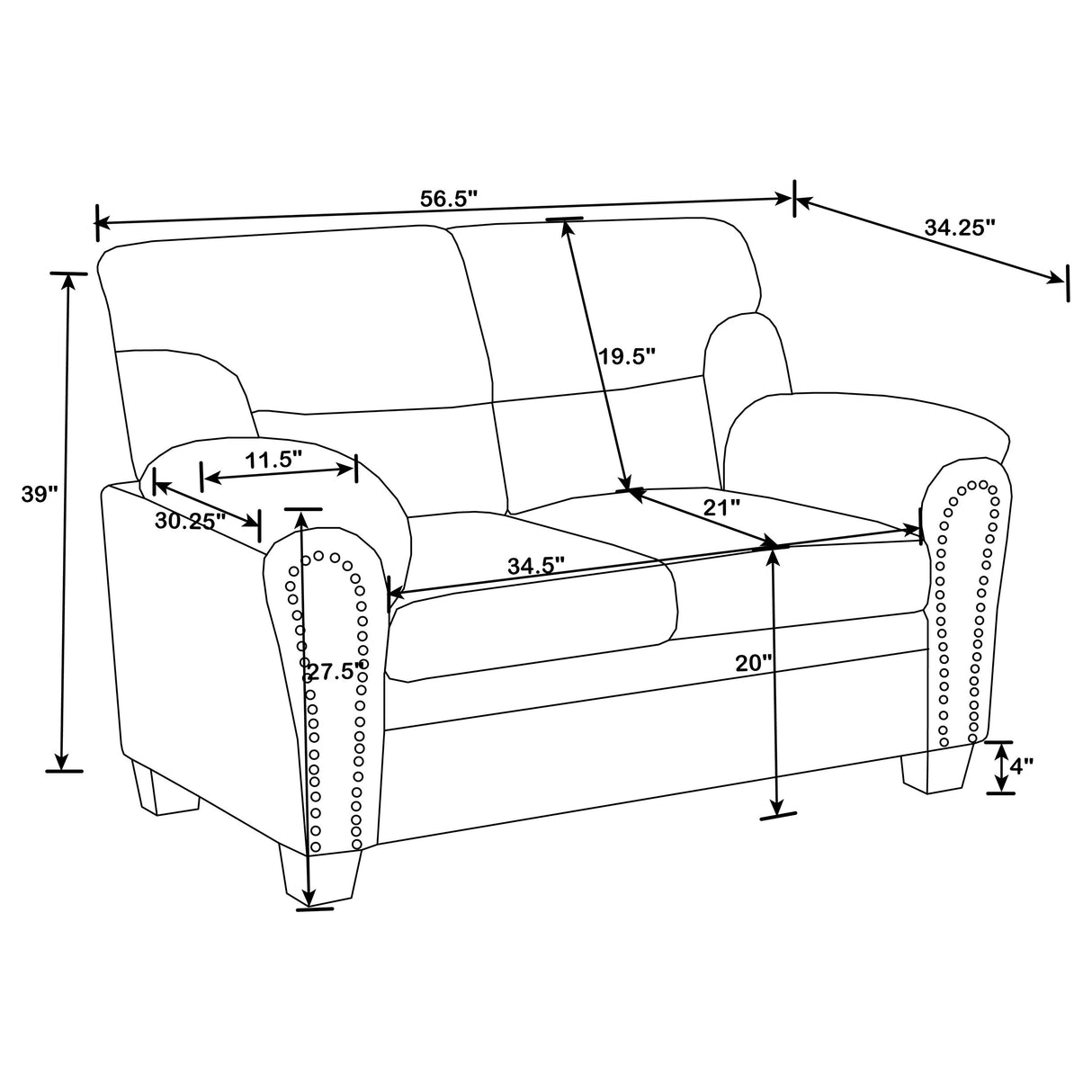 Loveseat - Clementine Upholstered Loveseat with Nailhead Trim Brown