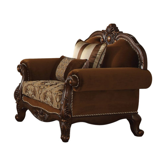 Acme - Jardena Chair W/2 Pillows(Same Lv01593) 50657 Pattern Fabric & Cherry Oak Finish