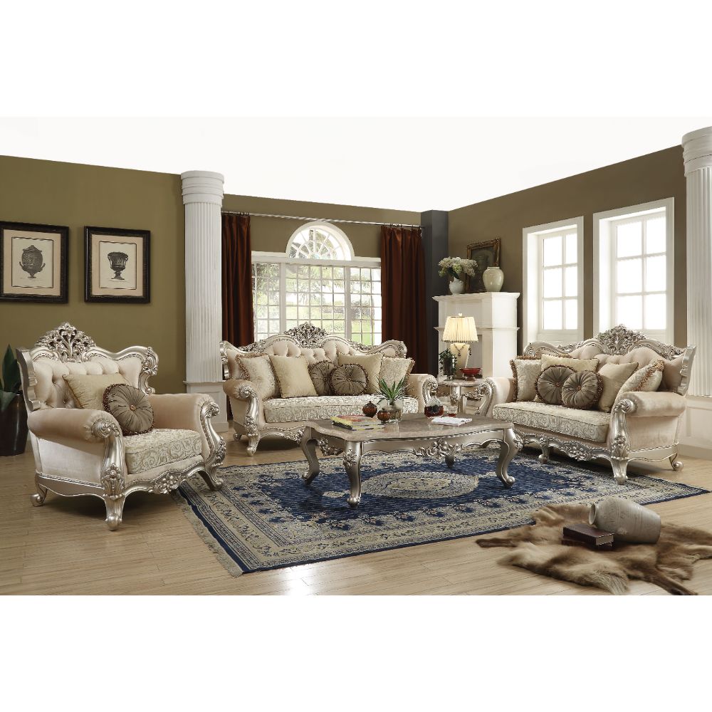 Bently Sofa W/7 Pillows(Same Lv01579) 50660 Fabric & Champagne Finish | Acme | Home Elegance USA