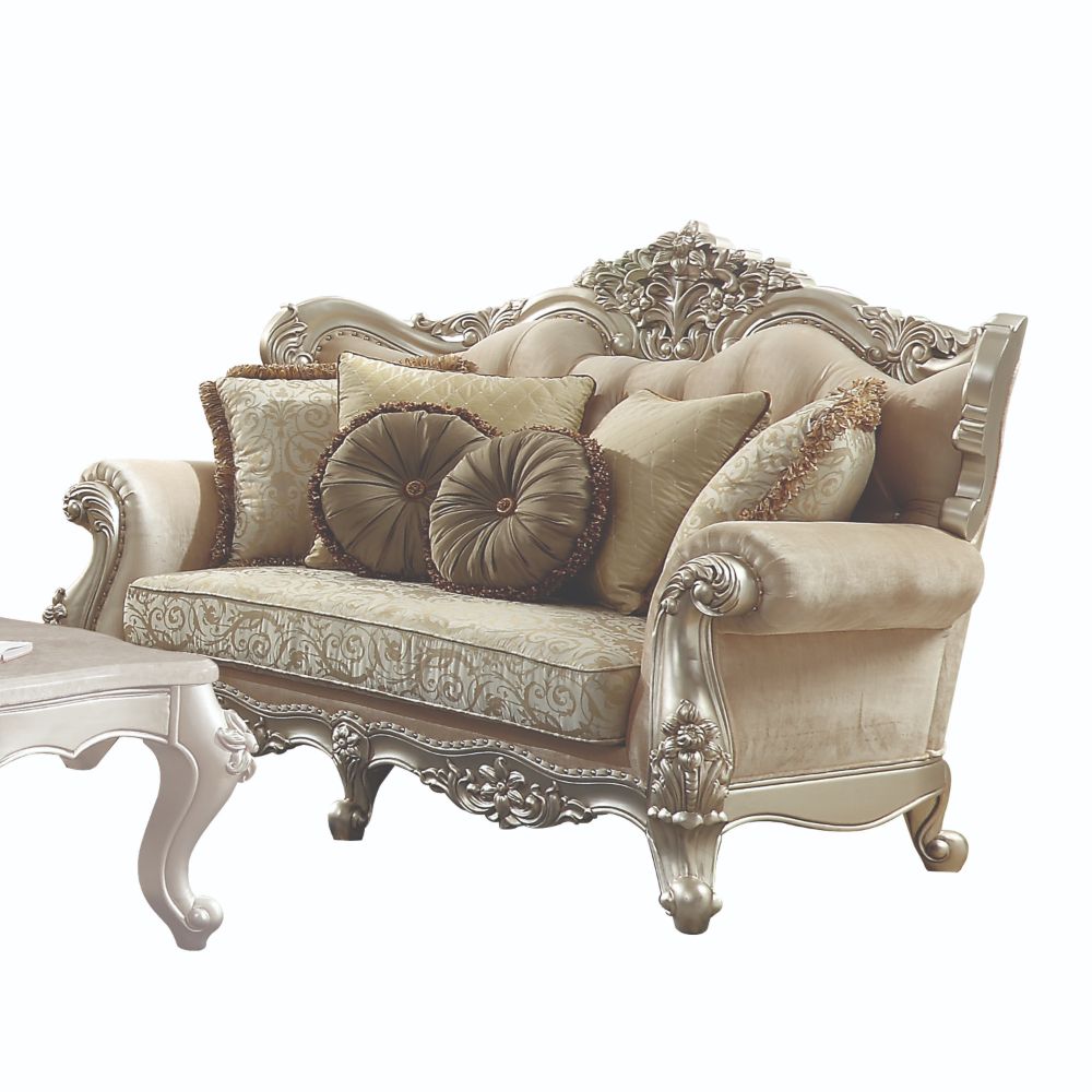 Bently Loveseat W/5 Pillows(Same Lv01580) 50661 Fabric & Champagne Finish | Acme | Home Elegance USA