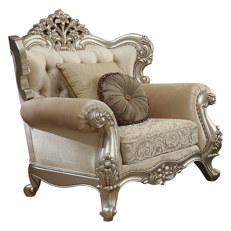 Acme - Bently Chair W/2 Pillows(Same Lv01581) 50662 Fabric & Champagne Finish
