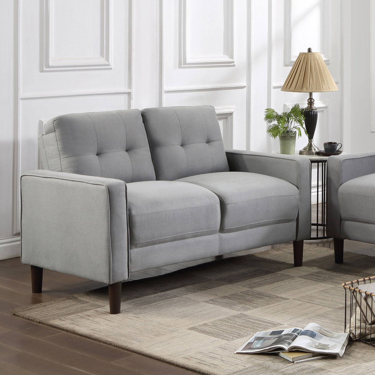 Loveseat  - Bowen Upholstered Track Arms Tufted Loveseat Grey