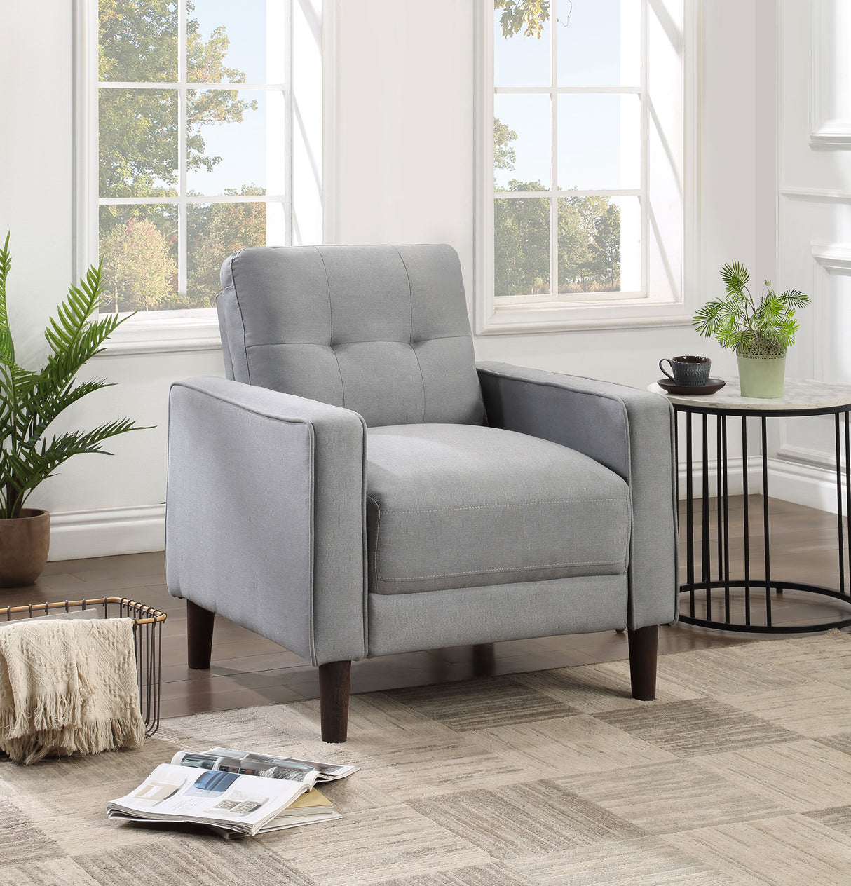 Chair - Bowen Upholstered Track Arms Tufted Chair Grey