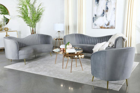 Sophia 3 - piece Upholstered Living Room Set with Camel Back Grey and Gold - 506864 - S3 - image - 1