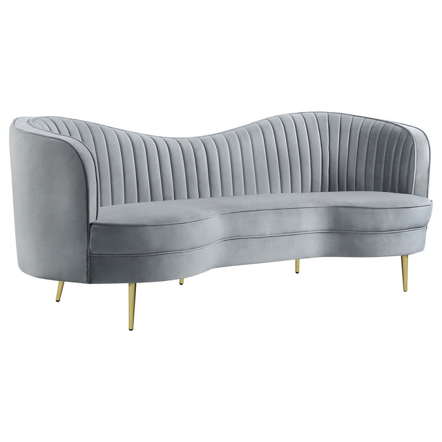 Sofa - Sophia Upholstered Sofa with Camel Back Grey and Gold