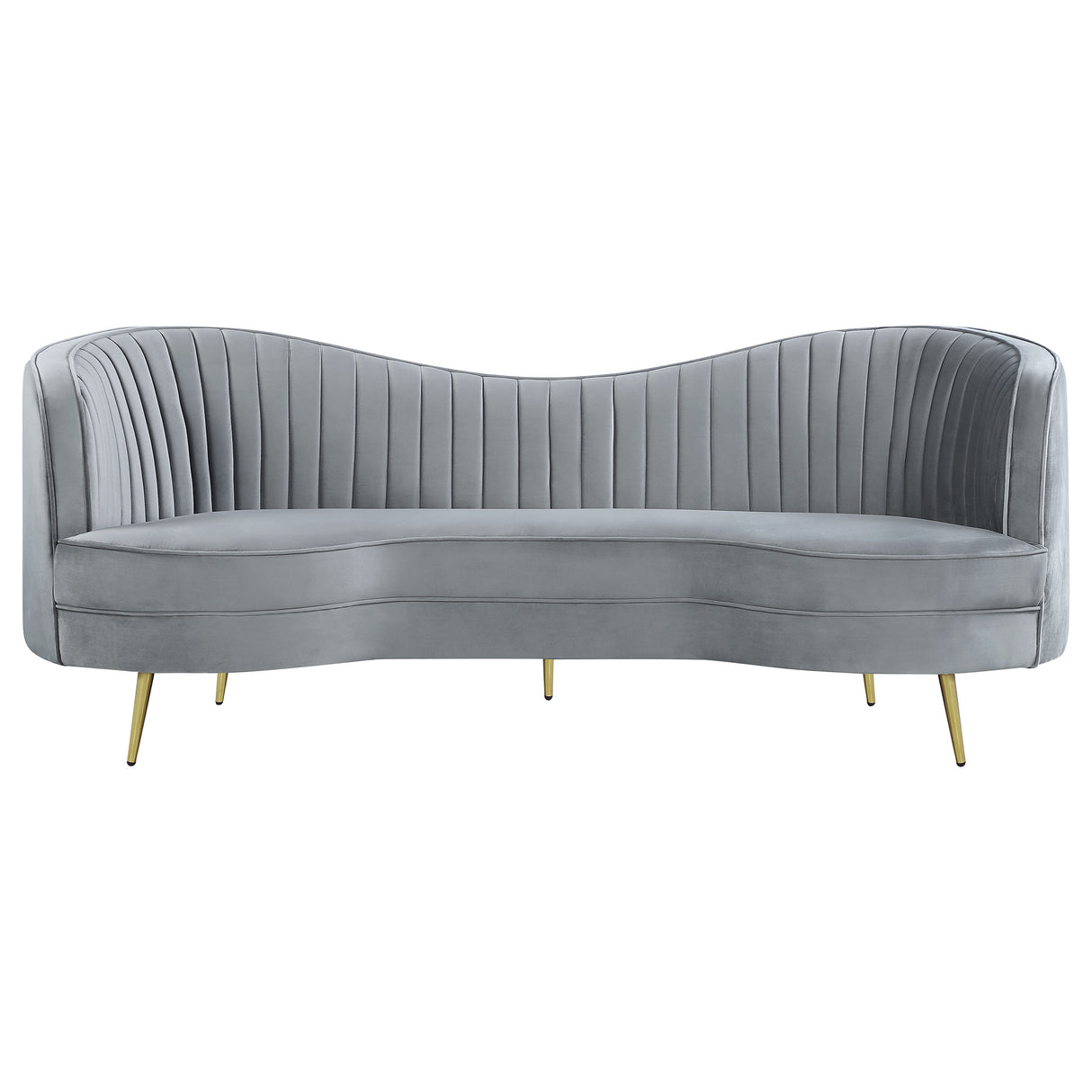 Sofa - Sophia Upholstered Sofa with Camel Back Grey and Gold