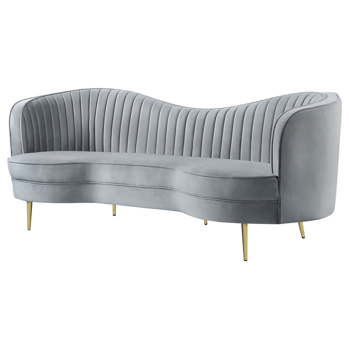 Sofa - Sophia Upholstered Sofa with Camel Back Grey and Gold