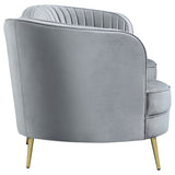 Sofa - Sophia Upholstered Sofa with Camel Back Grey and Gold