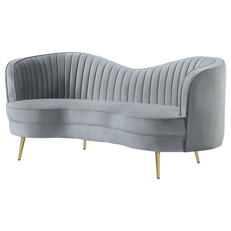 Loveseat - Sophia Upholstered Loveseat with Camel Back Grey and Gold