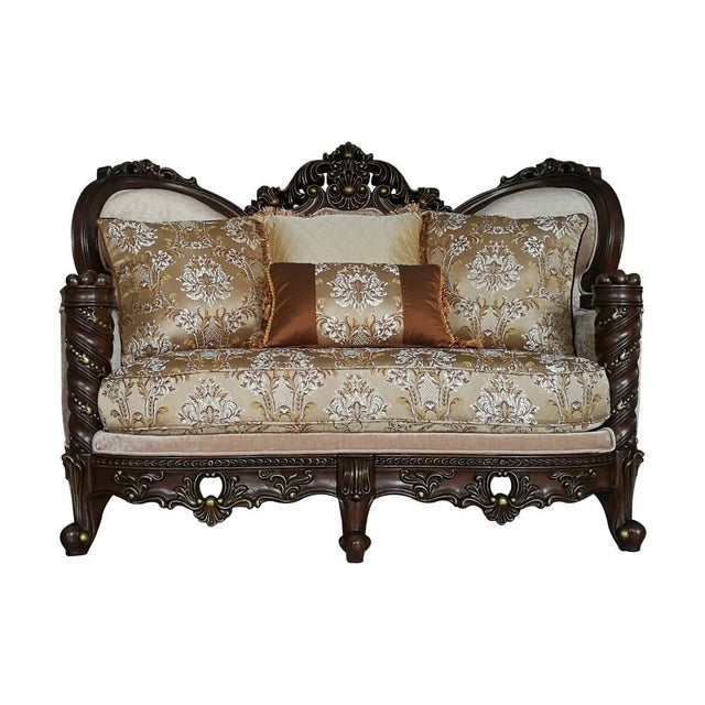 Devayne Loveseat W/4 Pillows(Same Lv01583) 50686 Pattern Fabric & Dark Walnut Finish | Acme - 50686 - Home Elegance USA - 1