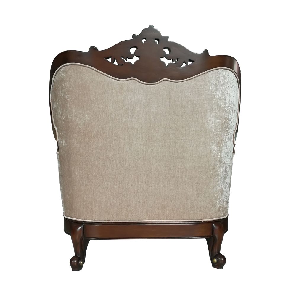 Acme - Devayne Chair W/2 Pillows(Same Lv01584) 50687 Pattern Fabric & Dark Walnut Finish
