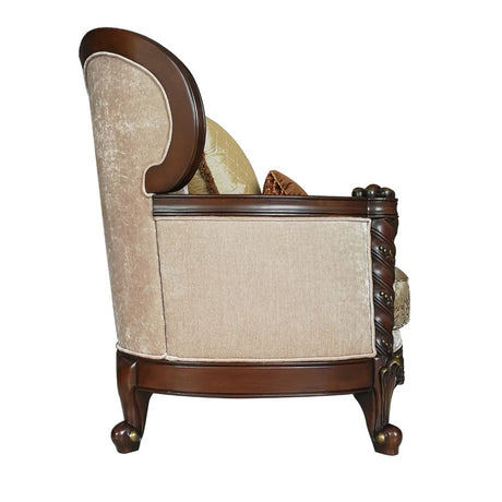 Devayne Chair W/2 Pillows(Same Lv01584) 50687 Pattern Fabric & Dark Walnut Finish | Acme - 50687 - Home Elegance USA - 3