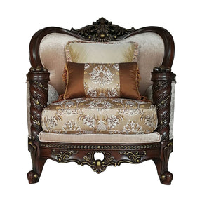 Devayne Chair W/2 Pillows(Same Lv01584) 50687 Pattern Fabric & Dark Walnut Finish | Acme | Home Elegance USA