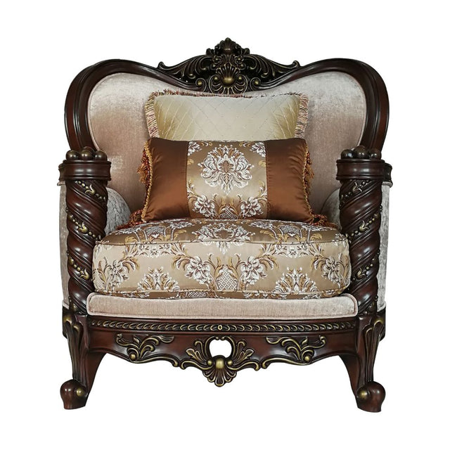 Acme - Devayne Chair W/2 Pillows(Same Lv01584) 50687 Pattern Fabric & Dark Walnut Finish