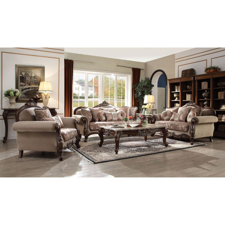 Acme - Mehadi Sofa W/8 Pillows 50690 Velvet & Walnut Finish