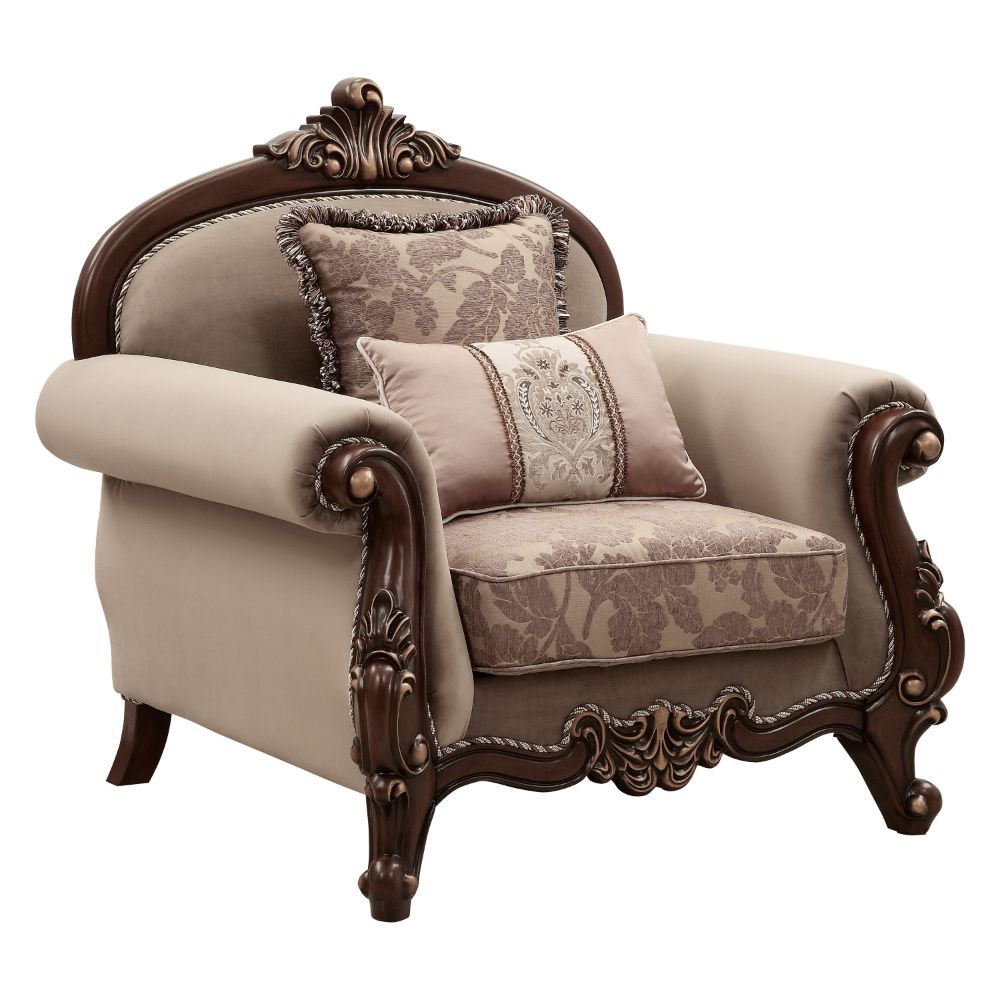Acme - Mehadi Chair W/2 Pillows 50692 Velvet & Walnut Finish