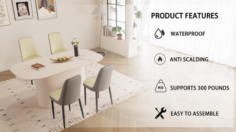 63 'medieval modern cream style MDF dining table and PU dining chair set 4. Assemble Desktop and black metal leg dining chair set, suitable for home&kitchen - sold by Home Elegance USA