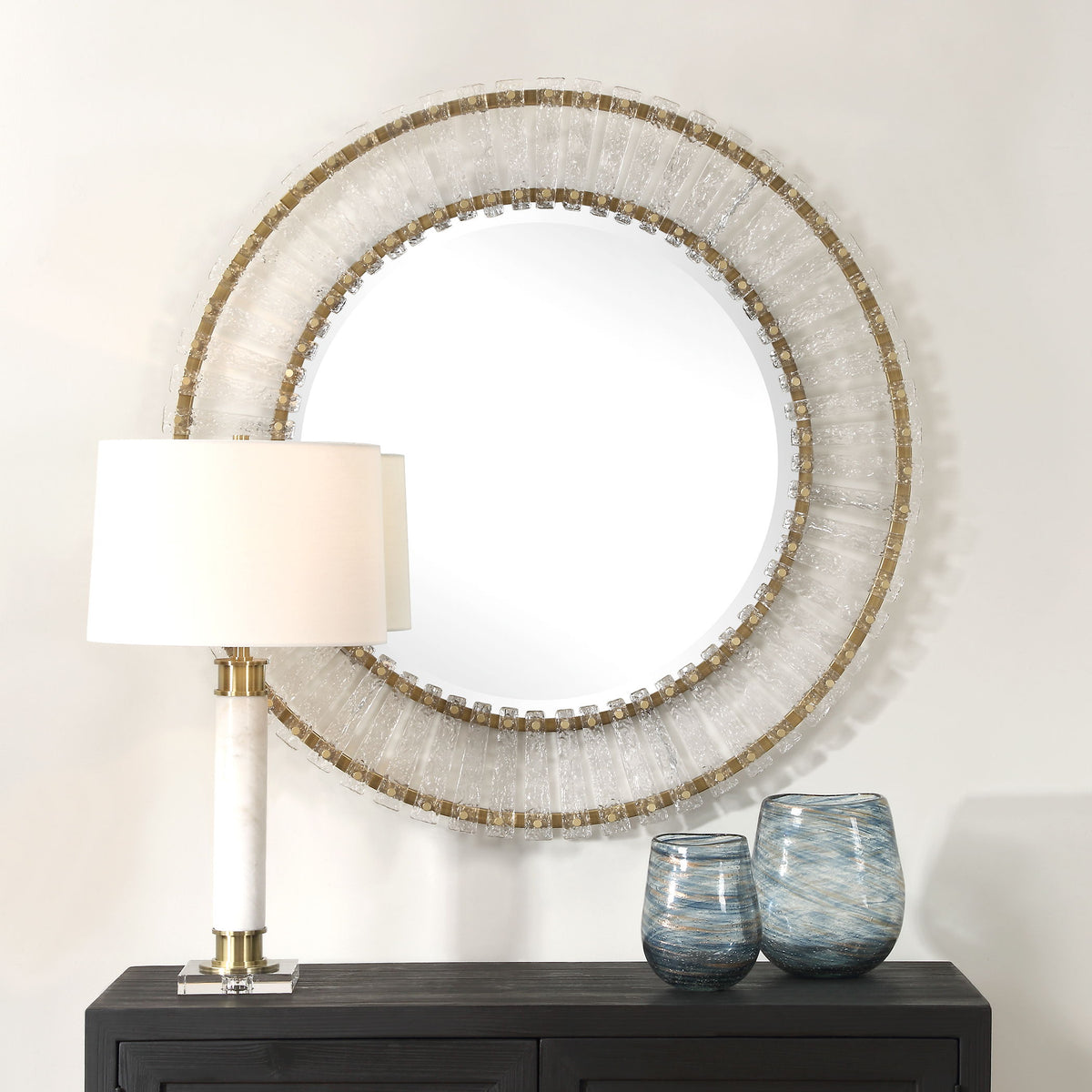 Denali Textured Glass Round Mirror - Silver by Uttermost - View 2