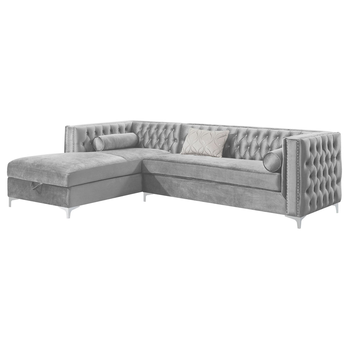 Bellaire Button - tufted Upholstered Sectional Silver | Coaster - 508280 - Home Elegance USA - 4