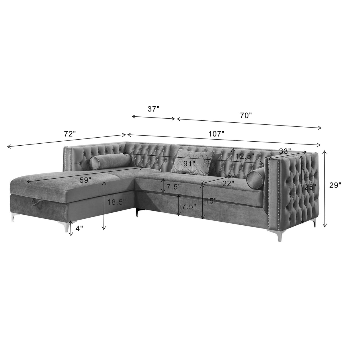 Sectional - Bellaire Button-tufted Upholstered Sectional Silver