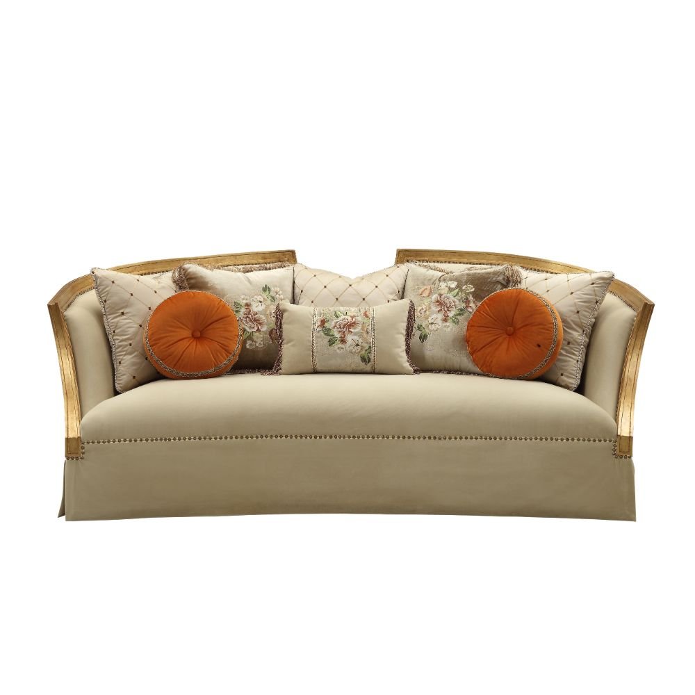 Daesha Sofa W/8 Pillows 50835 Tan Flannel & Antique Gold Finish | Acme - 50835 - Home Elegance USA - 4