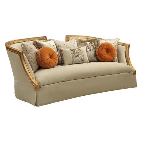 Daesha Sofa W/8 Pillows 50835 Tan Flannel & Antique Gold Finish | Acme | Home Elegance USA