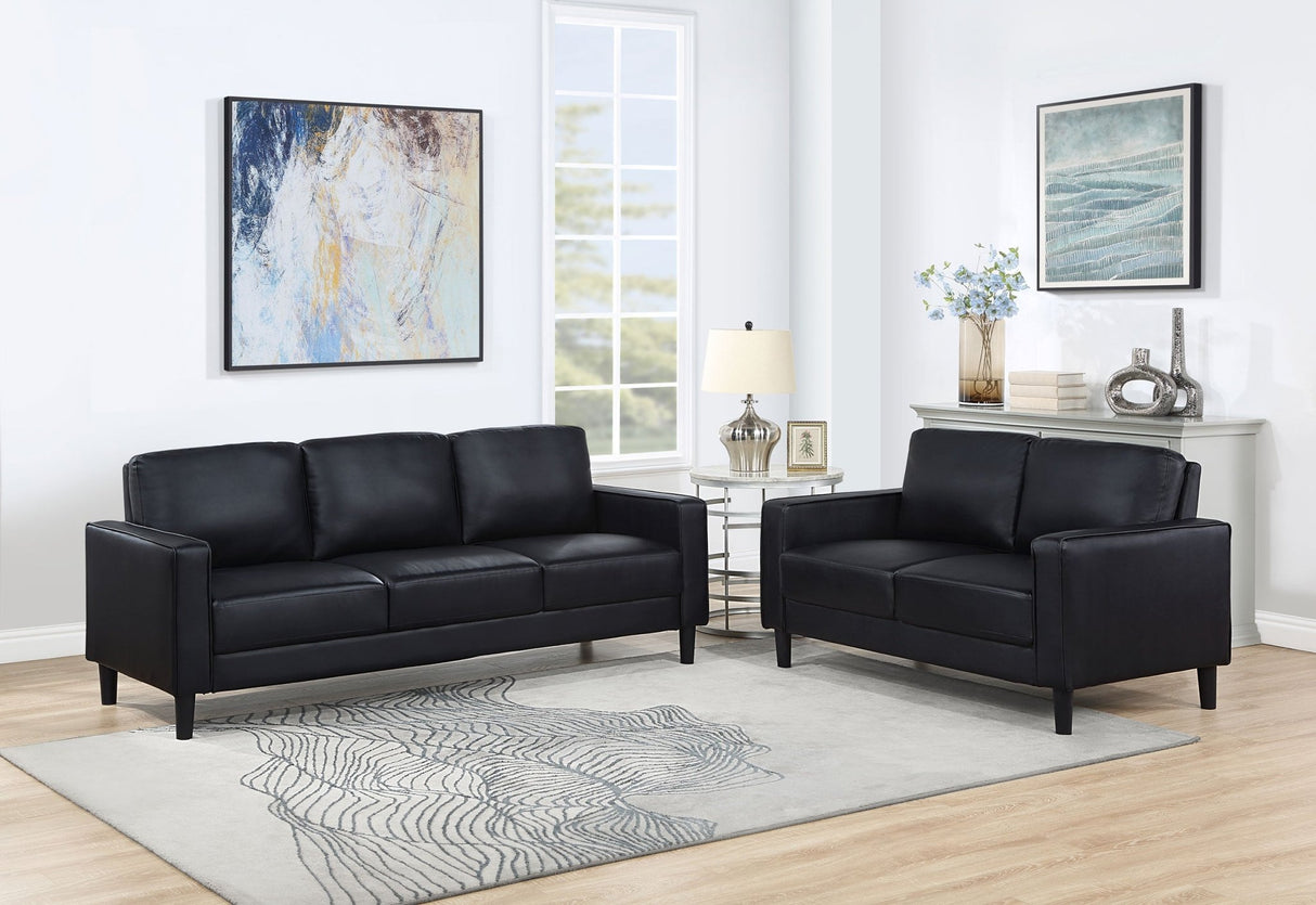 Sofa 2 Pc Set - Ruth 2-piece Upholstered Track Arm Faux Leather Sofa Set Black