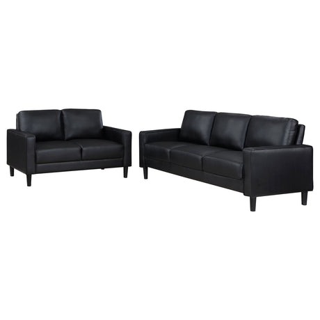 Sofa 2 Pc Set - Ruth 2-piece Upholstered Track Arm Faux Leather Sofa Set Black