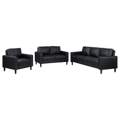 Sofa 3 Pc Set - Ruth 3-piece Upholstered Track Arm Faux Leather Sofa Set Black