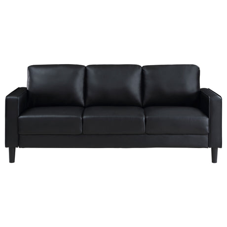 Sofa 3 Pc Set - Ruth 3-piece Upholstered Track Arm Faux Leather Sofa Set Black