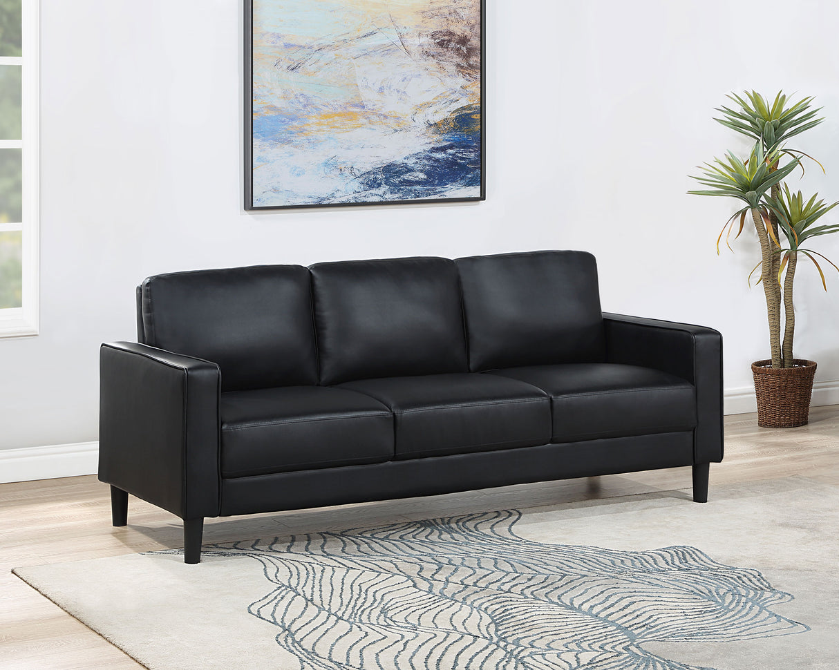 Sofa - Ruth Upholstered Track Arm Faux Leather Sofa Black