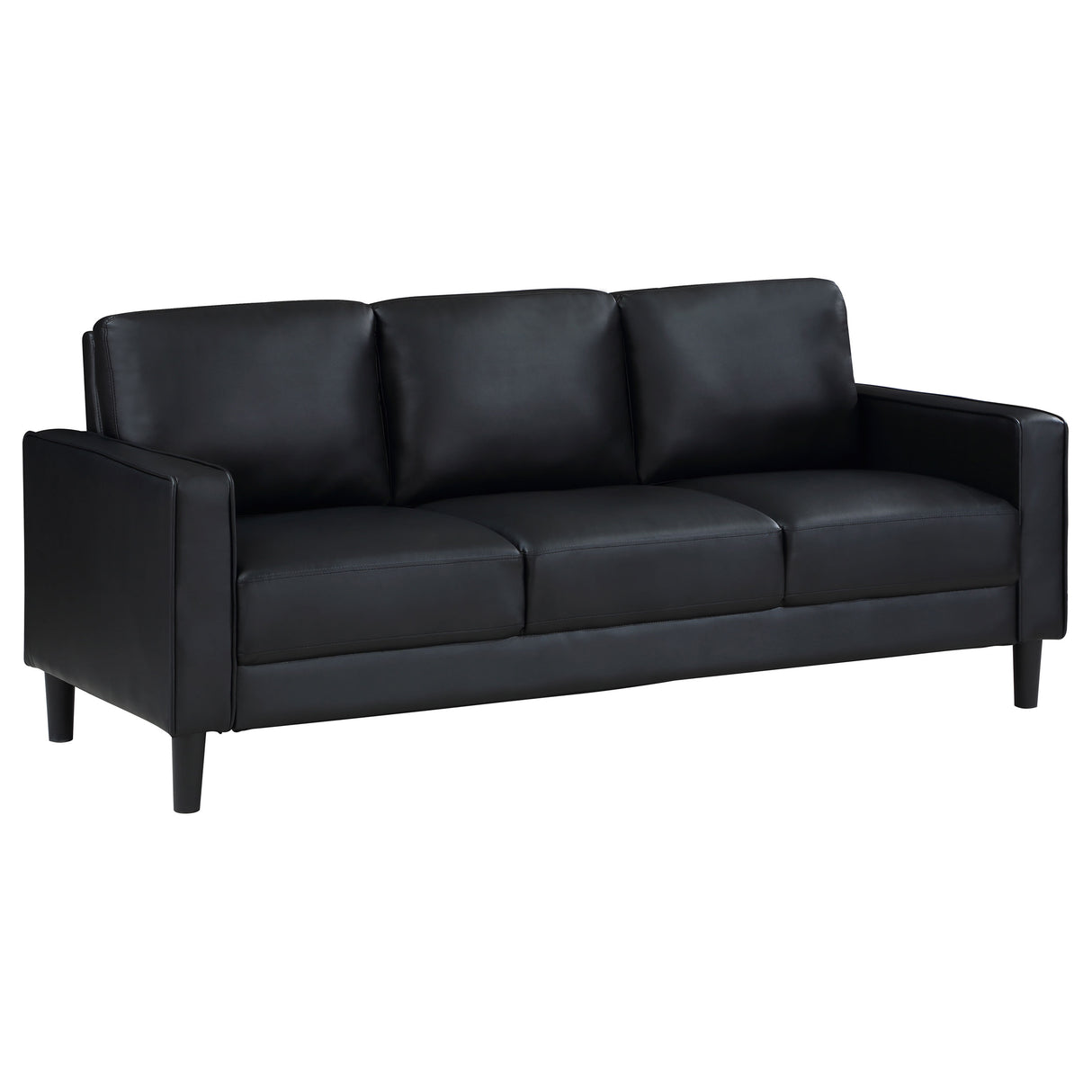 Sofa - Ruth Upholstered Track Arm Faux Leather Sofa Black