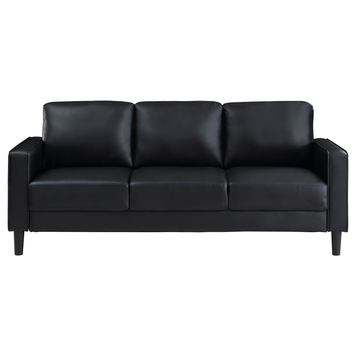 Sofa - Ruth Upholstered Track Arm Faux Leather Sofa Black