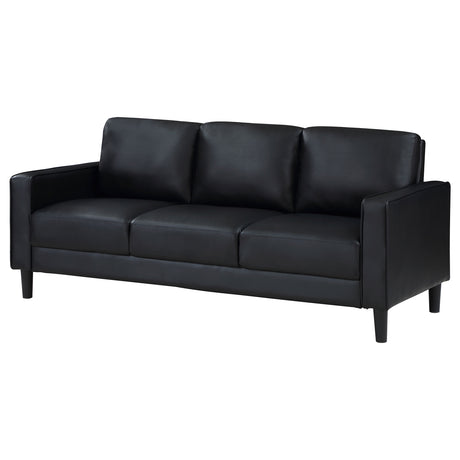 Sofa - Ruth Upholstered Track Arm Faux Leather Sofa Black