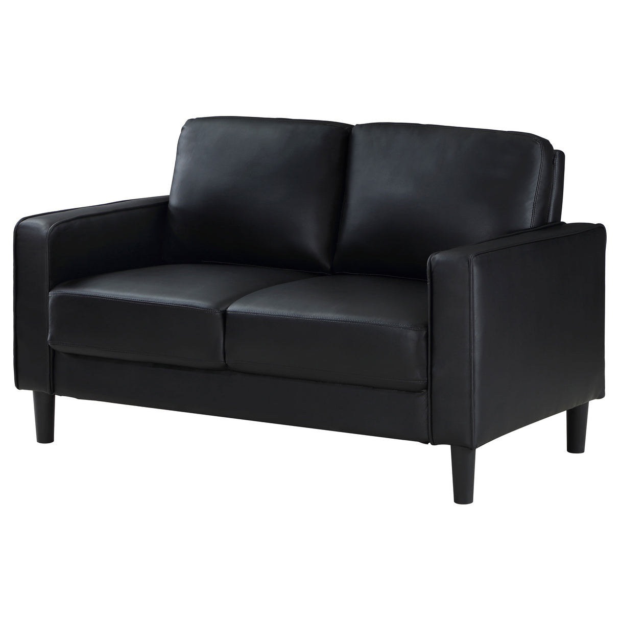 Loveseat - Ruth Upholstered Track Arm Faux Leather Loveseat Black