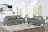 Sofa 2 Pc Set - Ruth 2-piece Upholstered Track Arm Faux Leather Sofa Set Grey