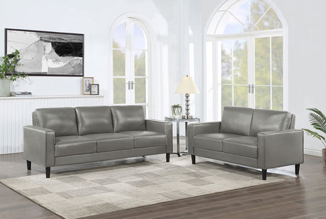 Sofa 2 Pc Set - Ruth 2-piece Upholstered Track Arm Faux Leather Sofa Set Grey