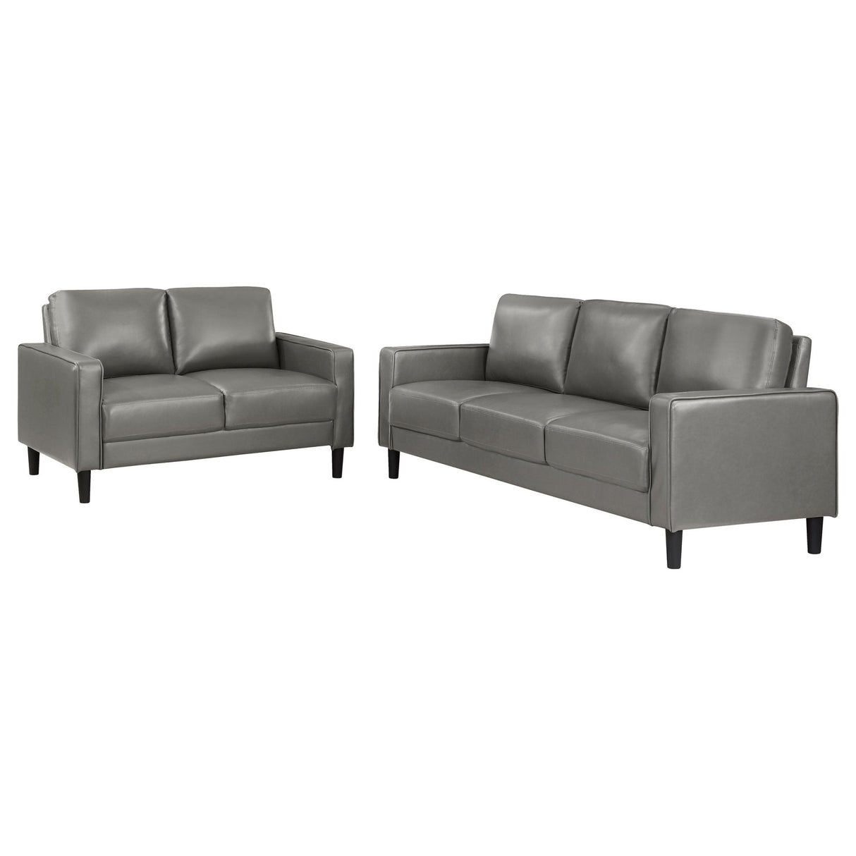 Sofa 2 Pc Set - Ruth 2-piece Upholstered Track Arm Faux Leather Sofa Set Grey