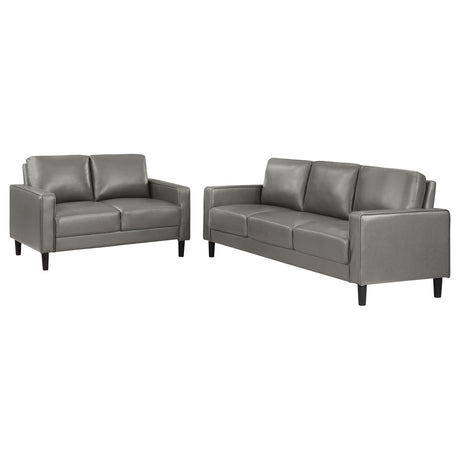 Sofa 2 Pc Set - Ruth 2-piece Upholstered Track Arm Faux Leather Sofa Set Grey