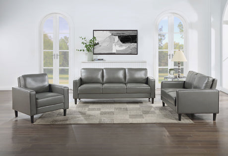 Sofa 3 Pc Set - Ruth 3-piece Upholstered Track Arm Faux Leather Sofa Set Grey