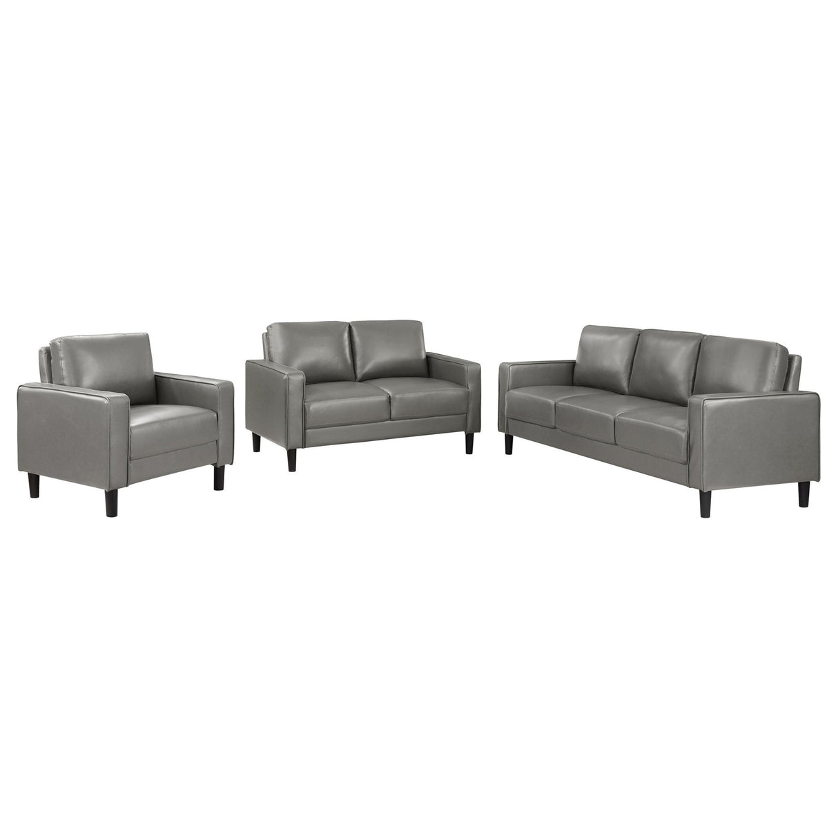 Sofa 3 Pc Set - Ruth 3-piece Upholstered Track Arm Faux Leather Sofa Set Grey