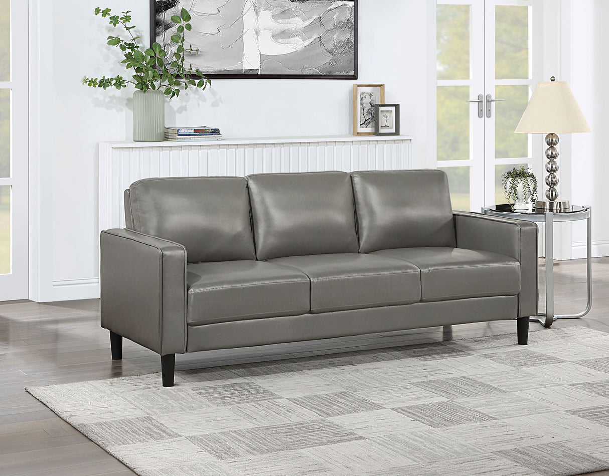 Sofa - Ruth Upholstered Track Arm Faux Leather Sofa Grey