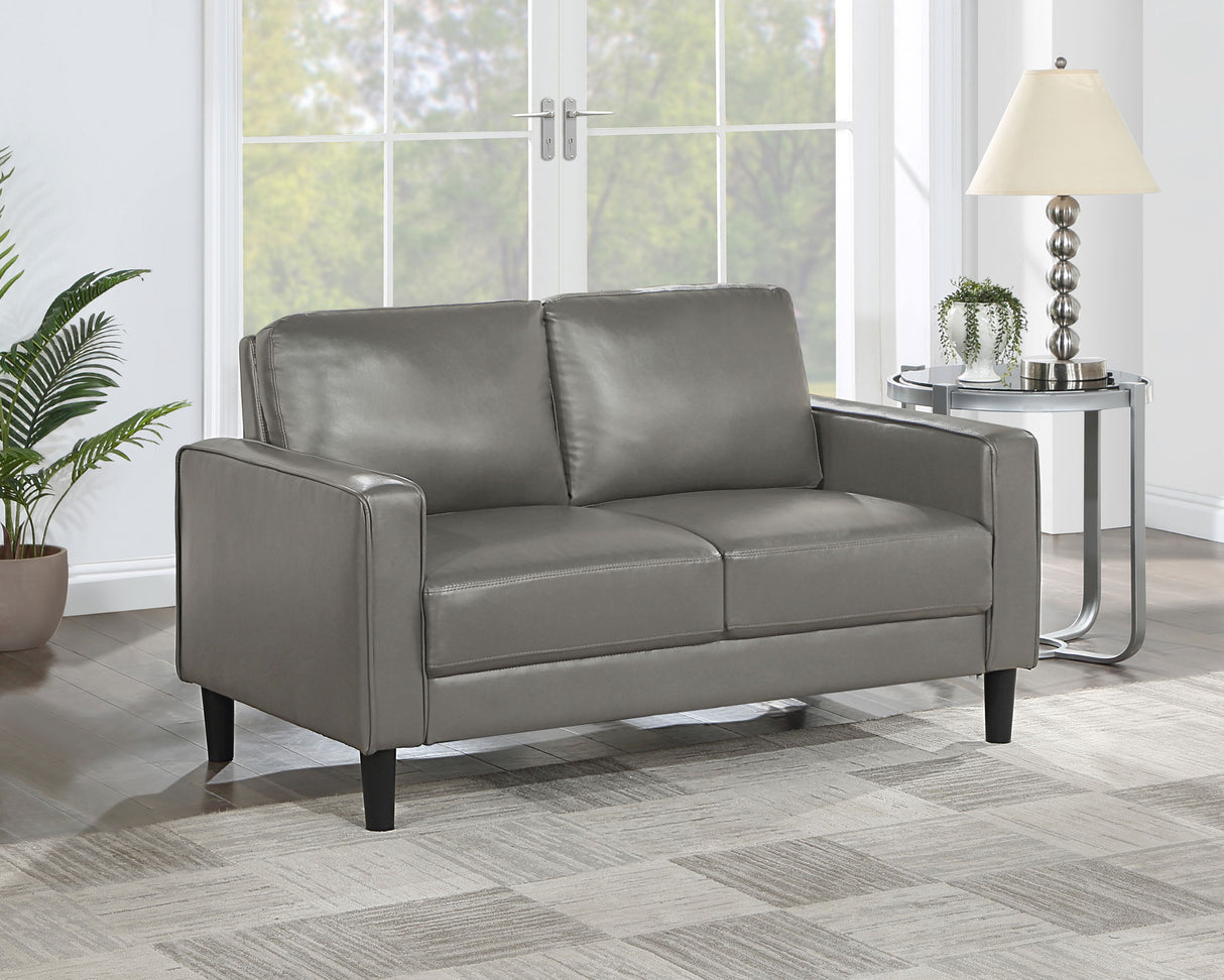 Loveseat - Ruth Upholstered Track Arm Faux Leather Loveseat Grey