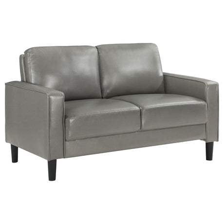 Loveseat - Ruth Upholstered Track Arm Faux Leather Loveseat Grey