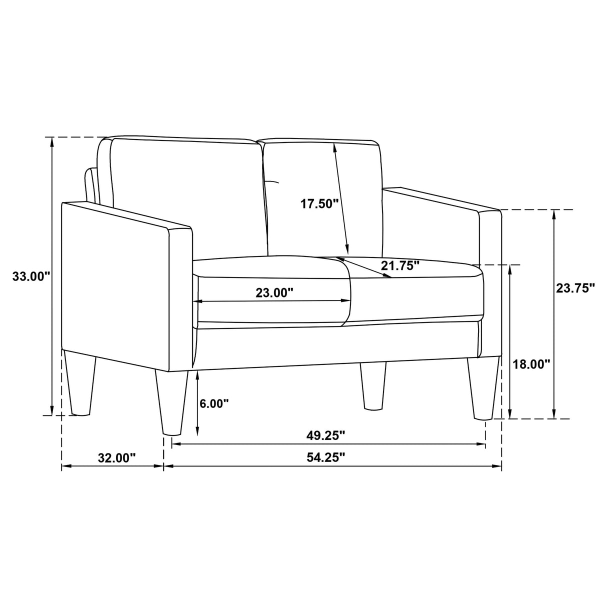 Loveseat - Ruth Upholstered Track Arm Faux Leather Loveseat Grey